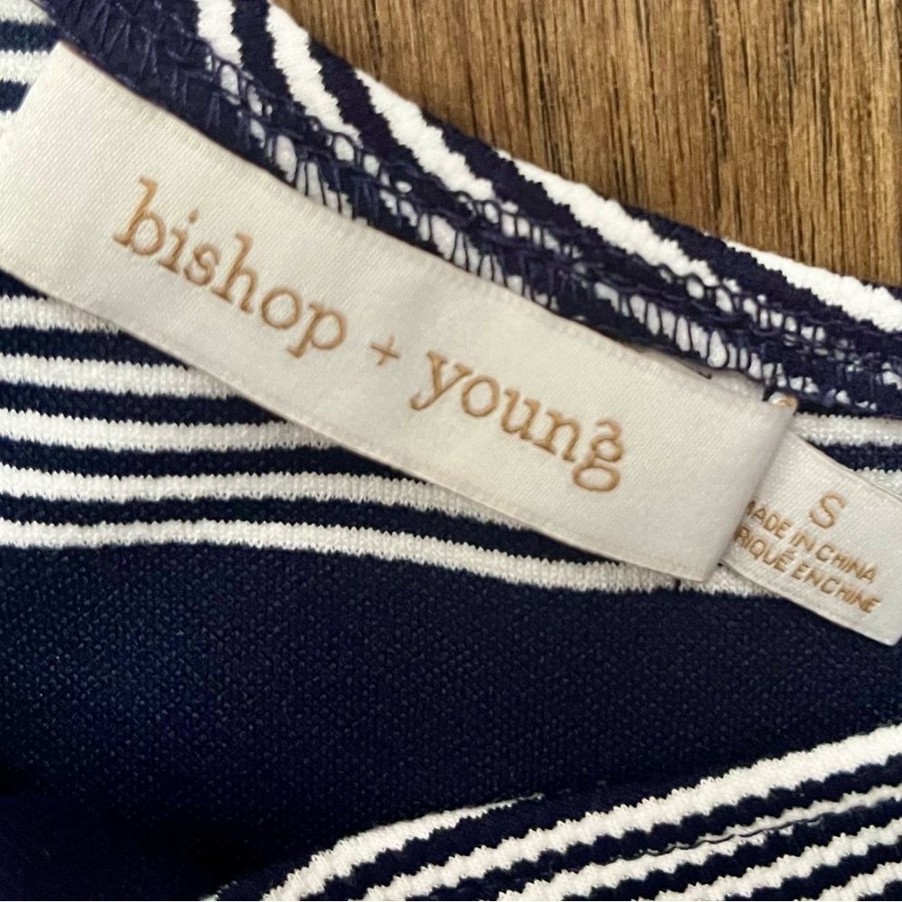 BISHOP +’YOUNG Striped One Shoulder Bow Tank Top Navy White S - Picture 3 of 8